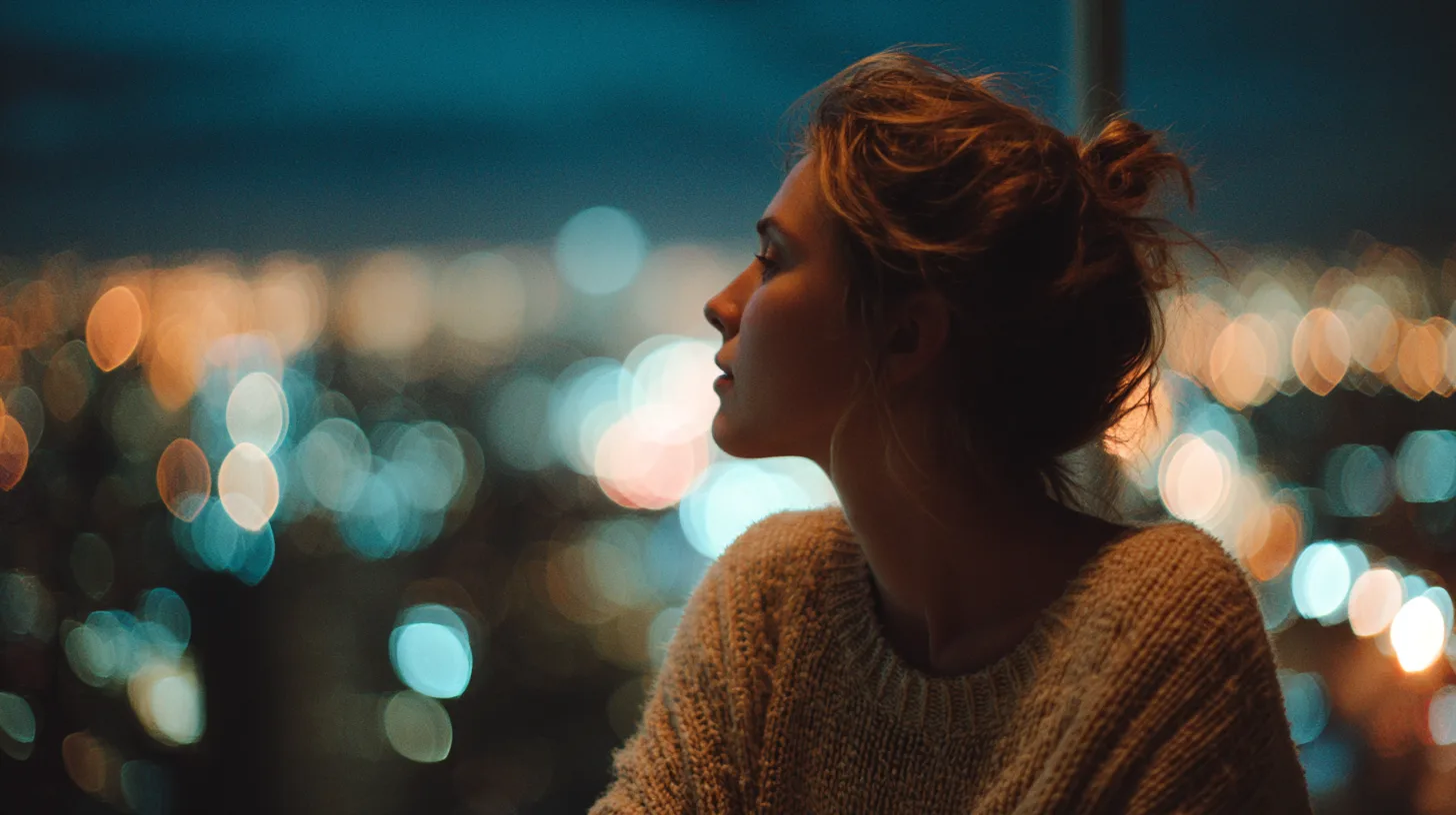 Kobieta na tle świateł bokeh miasta