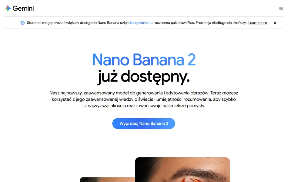 Google Nano Banana - zrzut strony