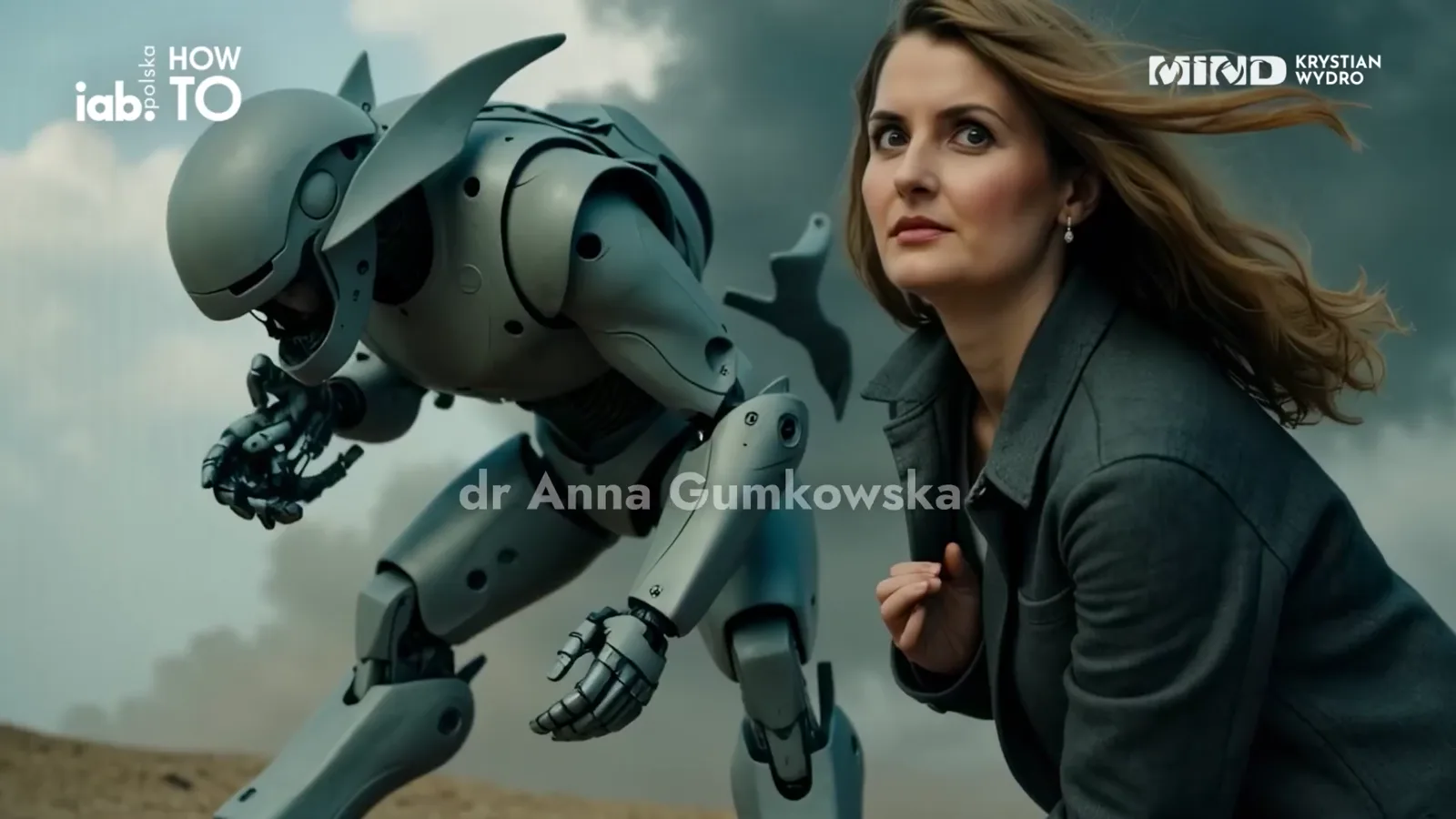 AI in Action: prelegentka obok robota w scenie akcji