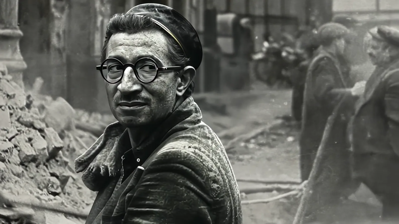 Portrait of a man in glasses against ruins